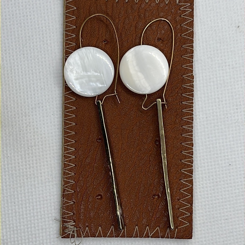 Earrings Long Dangle with French Leaver Hooks White and Gold Tone